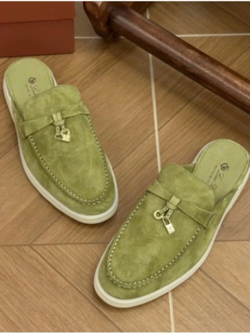 Loro Piana Green Charm Detail Slip On Mule Loafers